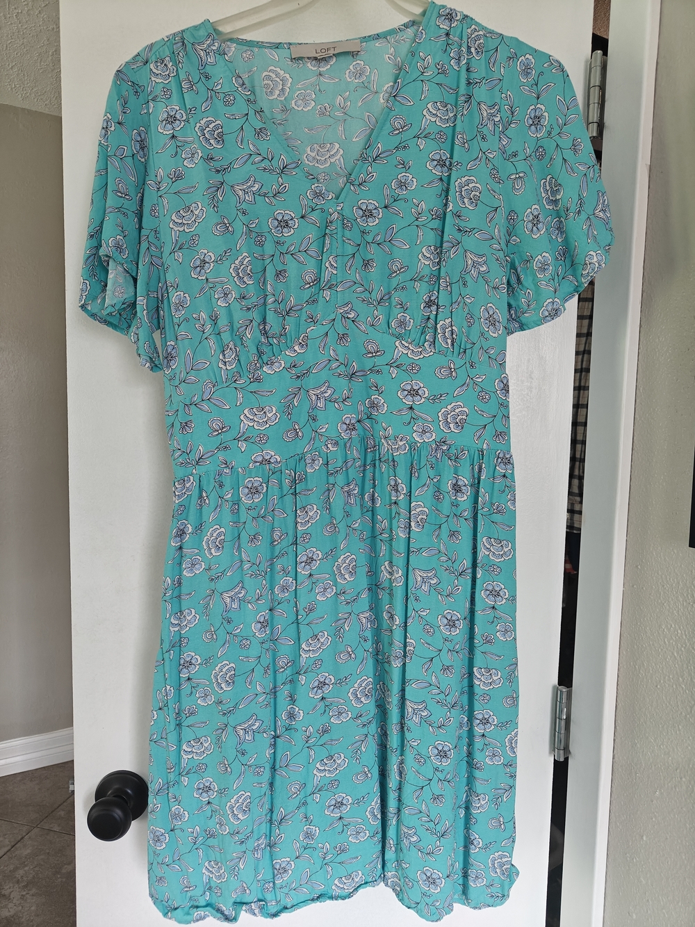 LOFT Teal Floral Empire-Waist Midi Dress
